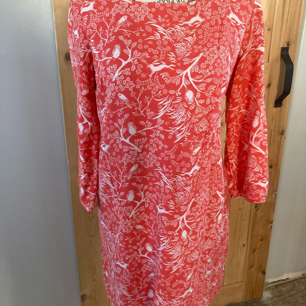 Old Navy Whimsical Bird Print lined tunic dress orange white Medium